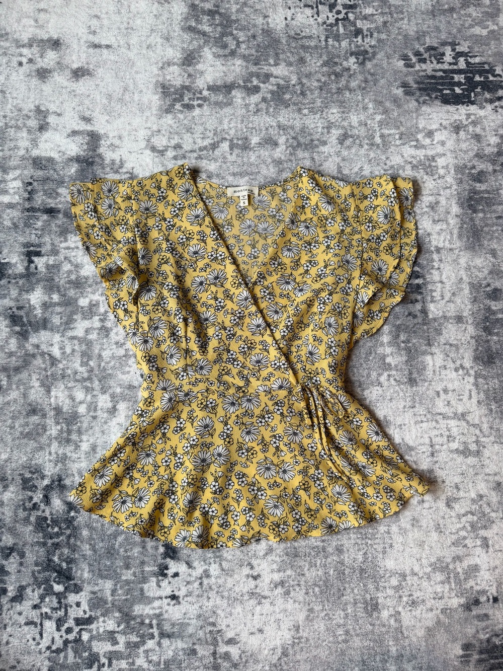 Monteau Yellow Floral Wrap Blouse